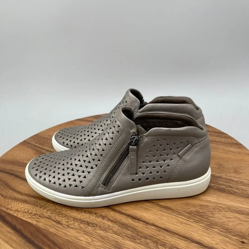 Ecco Soft 7 Shoes Womens Size 8 Stone Metallic Laser Cut Bootie Casual Sneakers